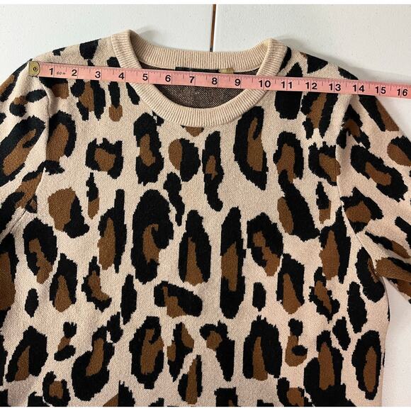 Tahari Pull Over Sweater Soft Leopard Animal Print Brown Black Size Medium $80 - Picture 5 of 12